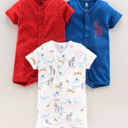 I Bears Half Sleeves Romper Animal Print Pack of 3 - Red-image-35