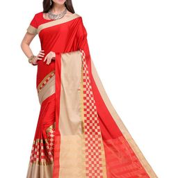 KALINI Checked Woven Design Zari Saree-image-78