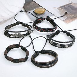 Shining Diva Fashion Set Of 5 Men Leather Multistrand Bracelet-image-78