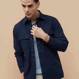 CODE by Lifestyle Men Spread Collar Solid Cotton Casual Tailored Jacket-46