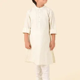 Fabindia Boys Geometric Embroidered Thread Work Mandarin Collar Cotton Straight Kurta image 4