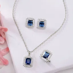 ZENEME Rhodium Plated AD Studded Jewellery Set-10