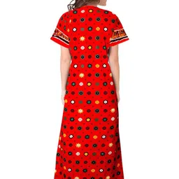 AAKARSHANA Red Pure Cotton Maxi Printed Nightdress-25