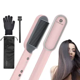 HOMEBASICS Hair Straightener Brush For Soft & Shiny Hair - Pink-28