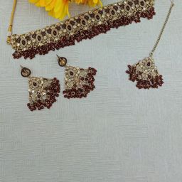 AASHISH IMITATION American Diamond Studded & Beaded Jewellery Set-image-49