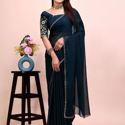 K 5 Fashion Embroidered Pure Chiffon Saree-picture-19