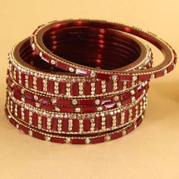 ZULKA Set Of 6 Zircon Diamonds Studded & Beaded GlassBangles-38