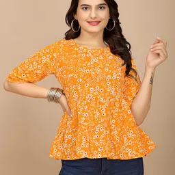 BAESD Floral Print Layered Crepe Peplum Top-image-60