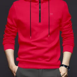 Triptee Men Full Sleeve Half Zipper Hooded Pullover Sweatshirt-picture-6