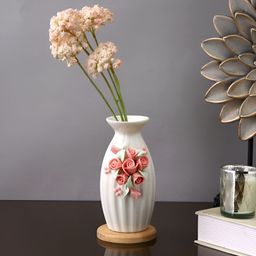 TAYHAA White & Pink Textured Ceramic Flower Vase-image-75