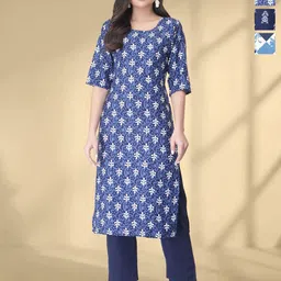 HERE&NOW Selection Of 3 Floral Printed Round Neck Straight Kurta-picture-33