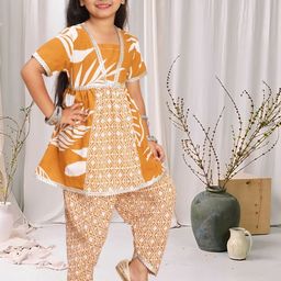 Cutiekins Girls Ethnic Motifs Printed A-Line Kurta with Patiala-picture-26