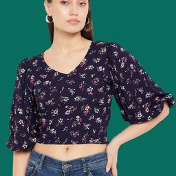 Hypernation Floral Print Puff Sleeve Crop Top-76