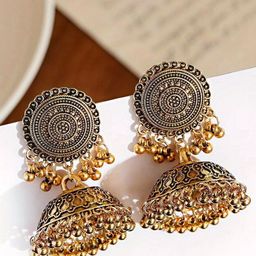Bling Queen Stainless Steel Gold-Plated Dome Shaped Jhumkas Earrings-39
