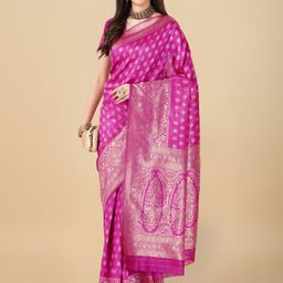 HERE&NOW Ethnic Motifs Woven Design Zari Saree With Unstitched Woven Blouse-image-76