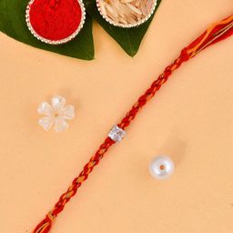 Aapno Rajasthan Minimal American Diamond Single Rakhi and Paisley Kundan Tealight Se-46