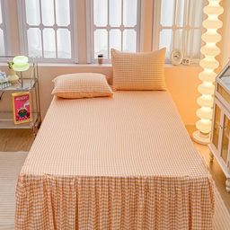 JC HOME Orange & White Geometric 150 TC King Bedsheet with 2 Pillow Covers-picture-6