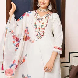 Lilots Women Embroidered Regular Thread Work Chanderi Silk Kurta with Trousers & Dupatta-picture-11
