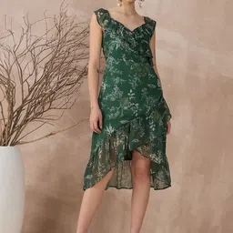 RARE Women Floral Print Ruffled Chiffon Midi Dress-picture-34