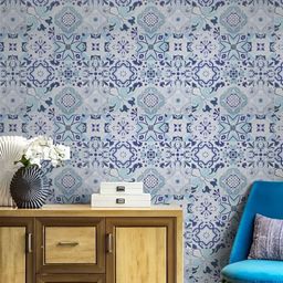 Asian royal White & Blue Printed Self Adhesive Wall Sticker-image-90