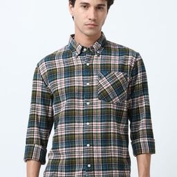 Espanshe Men Tartan Checked Button-Down Collar Pure Cotton Casual Shirt-image-59