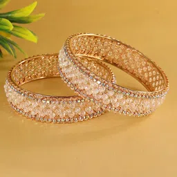 ZULKA Set Of 2 Rose Gold-Plated Artificial Stones and Beads-Studded Kada Bangles image 5