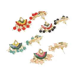 Anouk Set Of 4 Kundan Studded Crescent Shaped Studs image 4