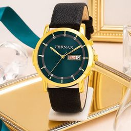 Fornax Men Patterned Dial & Leather Bracelet Style Straps Analogue Watch fx51-27