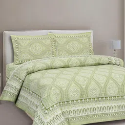 Lali Prints Green & White Ethnic Printed 210 TC Cotton King Bedsheet Set 2.36 m x 2.75 m-image-72