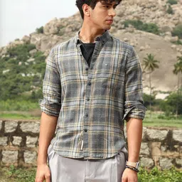 Campus Sutra Comfort Tartan Checks Checked Button-Down Collar Cotton Casual Shirt-image-5