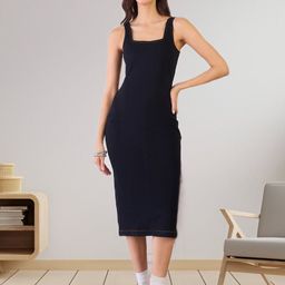r.code by the roadster life co. R.Code by The Roadster Life Co.Women Shoulder Straps Denim Bodycon Dress-picture-6