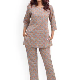 30 Looks Women Pastel Brown Cotton Printed night Suit Set-image-108