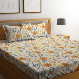 Myntra Elegant Homes Yellow & Orange Printed 300 TC King Bedsheet Set 2.50 m x 2.50 m-21