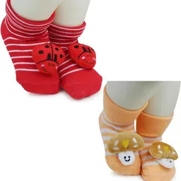NESKA MODA 6 To 12 Months Baby Set Of 2 Pair Cotton Anti Slip Face Ankle Socks/ Booties-image-83