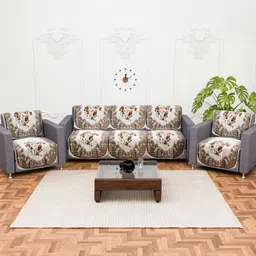 RUBOXA Brown & Cream-Coloured Printed Velvet Sofa Cover-image-85