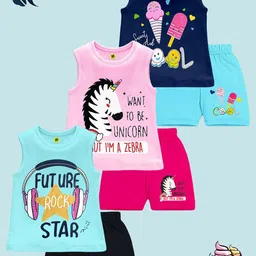 YK Girls Pack Of 3 Printed Pure Cotton T-shirt Wth Shorts-image-33
