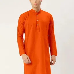 Men Solid Straight Kurta (Orange)-image-73