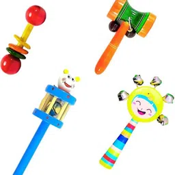 little mind Rattle Set For Born Baby Toys Combo Pack Of 4(Damura,Face,Dumbles,Cage Rattle) Rattle-picture-35