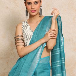 Moara Ready To Wear Cotton Linen Solid Saree with Unstiched Blouse-53