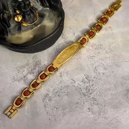 LAKSH Men Gold-Plated Artificial Beaded Stainless Steel Shiv Rudraksh Link Bracelet-picture-15