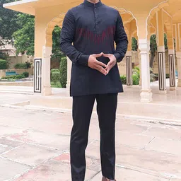 ABKASA Sansa Men Embroidered Regular Kurta with Trousers-image-4
