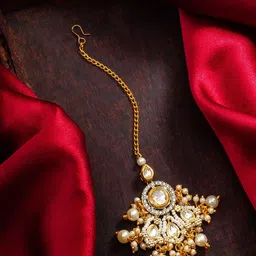 aadita Gold-Plated Kundan Studded Maang Tikka Head Jewellery-image-0