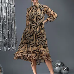 Justin Whyte Animal Print Chiffon A-Line Midi Dress-image-64