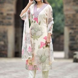 DIVASTRI Women Embroidered Regular Kurti with Trousers & With Dupatta image 5