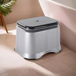 Kuber Industries Grey & Black Anti-Slip Bathroom Stool-43