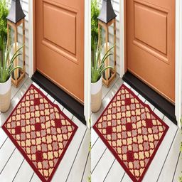 Myntra Elegant Homes 2-Pcs Red & Beige Printed Cotton Rectangular Anti-Slip Doormats-3