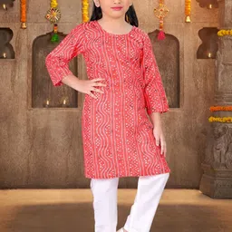 Pehanaava Girls Bandhani Printed Pure Cotton Straight Kurta With Trouser-picture-51