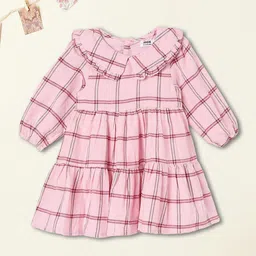 max Girls Cotton Checked A-Line Dress-image-63