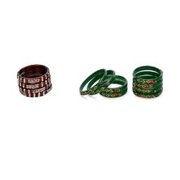 SOMIL Set Of 12 Maroon and Green Glass Artificial Stones Bangles-image-101