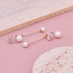 GC PREMIUM JEWELLERY Rose Gold-Plated Stainless Steel Cubic Zirconia Studded Studs-14